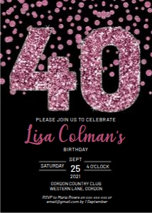 Birthday 40 Pink Glitter Invitation design preview