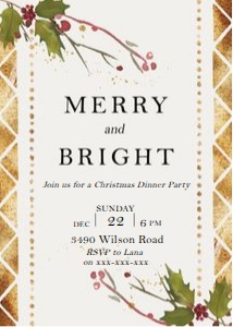Gold Merry and Bright Christmas Invitation: Gold Merry and Bright Christmas Invitation