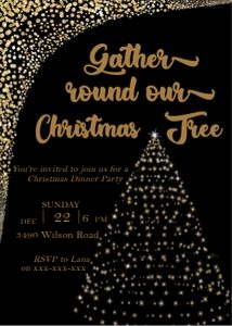 Gather Round The Gold Tree Christmas Invitation: Gather Round The Gold Tree Christmas Invitation