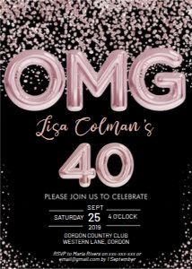 Birthday 40 OMG Pink Balloon Invitation design preview