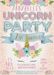Pink Balloons Unicorn Birthday Invitation design preview