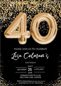 Birthday 40 Gold Balloon Invitation design preview