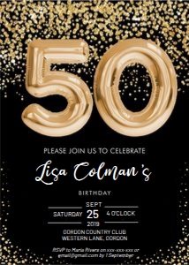 Birthday 50 Gold Balloon Invitation design preview