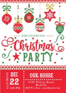 Red Green Ornaments Christmas Invitation: Red Green Ornaments Christmas Invitation
