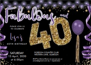 Fabulous 40 Purple Balloon Invitation design preview