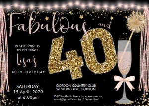 Fabulous 40 Pink and Gold Invitation design preview