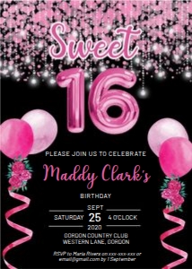 Sweet 16 Hot Pink Foil Balloon Invitation design preview