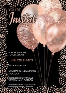 Rosegold Glitter Balloons Invitation design preview
