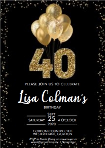 Birthday 40 Gold Glitter Balloons Invitation design preview