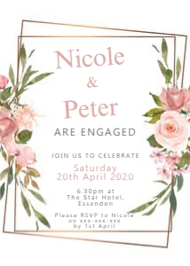 Pink Roses Gold Frame Engagement Invitation design preview
