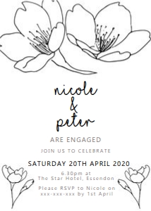Black and White Floral Engagement Invitation design preview