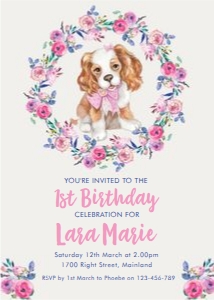 Pink Bow Puppy 1st Birthday Invitation design preview
