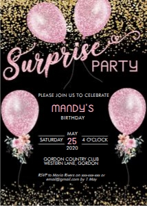 Pink Gold Surprise Party Invitation design preview