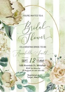 Green Stripe Floral Bridal Shower Invitation design preview