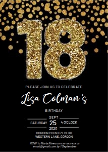 Birthday 18 Gold Glitter Invitation design preview
