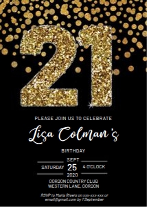 Birthday 21 Gold Glitter Invitation design preview