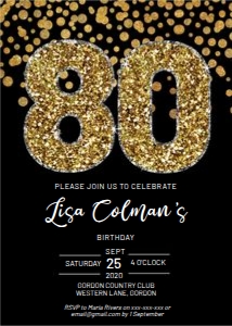 Birthday 80 Gold Glitter Invitation design preview