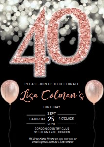 Birthday 40 Rose Gold Glitter Invitation design preview