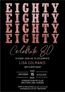 EIGHTY Pink Rose Gold Glitter Invitation design preview