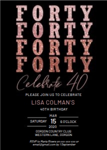 FORTY Pink Rose Gold Glitter Invitation design preview