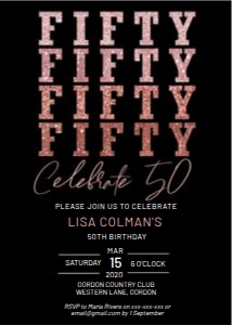 FIFTY Pink Rose Gold Glitter Invitation design preview