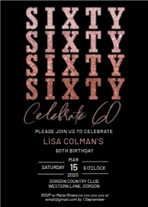 SIXTY Pink Rose Gold Glitter Invitation design preview