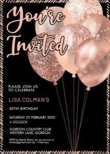 Rosegold Youre Invited Glitter Balloons Invitation design preview