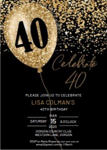 40 Gold Balloon Birthday Invitation design preview