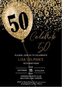 50 Gold Balloon Birthday Invitation design preview