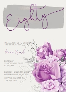 Eighty Lavender Silver Floral Invitation design preview