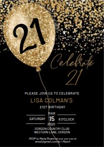 Any Age Gold Balloon Birthday Invitation design preview