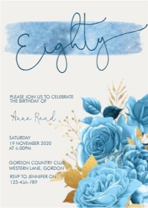 Eighty Pale Blue Floral Invitation design preview