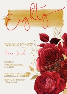 Eighty Red Gold Floral Invitation design preview
