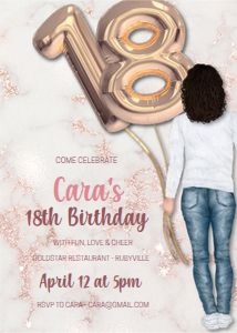 18 Brunette Girl Foil Balloon Invitation design preview