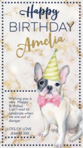 French Bulldog Navy Gold Birthday Card Smartphone Greeting design preview