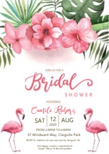 Flamingo Hibiscus Bridal Shower Invitation design preview
