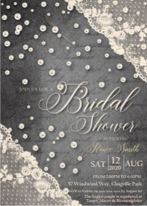 Lace and Pearls Black Bridal Shower Invitation design preview