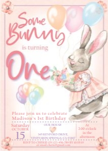 Some Bunny is turning One Birthday Invitation design preview