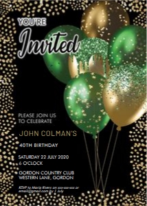 Green Gold Glitter Balloons Birthday Invitation design preview