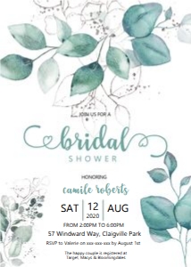Teal Foliage Bridal Shower Invitation design preview