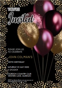 Burgundy Gold Glitter Balloons Birthday Invitation design preview