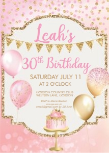 Pink Gold Birthday Cake Invitation design preview