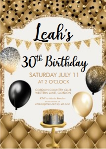 Black Gold Birthday Cake Invitation design preview