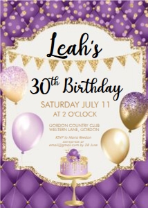 Purple Gold Birthday Cake Invitation design preview