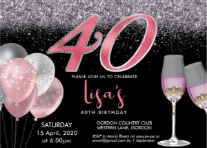 40 Pink Silver Foil Champagne Birthday Invitation design preview