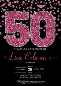 Birthday 50 Pink Glitter Invitation design preview