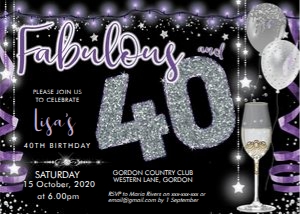 Fabulous 40 Purple and Silver Invitation design preview