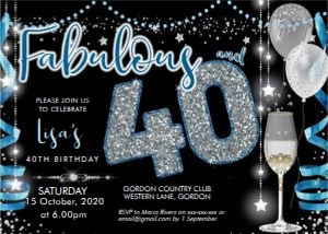 Fabulous 40 Blue and Silver Invitation design preview