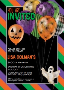 Halloween Striped Balloons Birthday Invitation: Halloween Striped Balloons Birthday Invitation