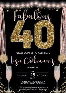 Pink Champagne Vertical 40 Birthday Invitation design preview